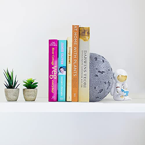Heavy Duty Astronaut Bookends, Space-Themed Book Ends for Kids Room & Nursery Decor, Gray Moon Book Stoppers to Hold Books, Decorative Bookends for Shelves, Ideal for Boys and Girls - color: Gray