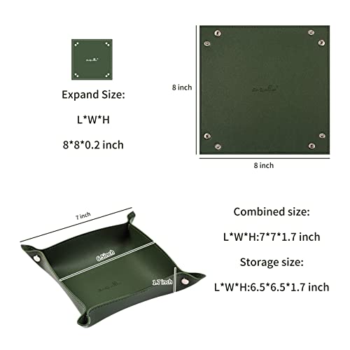 SANQIANWAN Leather Jewelry Valet Tray for Women and Man, Entryway Table Bedside Nightstand Desk Portable Small Catchall Travel Dish Plate for Key,Wallet,Watch,Phone,Coin(Dark Green-B) - color: Dark Green-b, size: 8×8