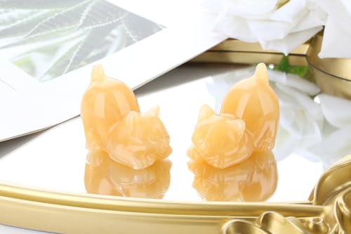 2" Yellow Topaz Cat Crystal Statue Figurines for Healing Crystals Spiritual Stone Sculpture Lazy Cute Carved Natural Gemstones Home Office Statue Decor Cat Lover Gifts for Women Lovers - color: Yellow-topaz