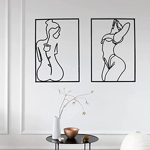 Glamativity Large 4 Pack Black Wall Art, Minimalist Single Line Art, Real Metal Wall Art, Woman's Body Shape Abstract Art (Black Classic Style, L Size 22.5 x 15.7'') - color: Black Classic Style, size: L Size 22.5 x 15.7''