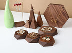 GemeShou 5pcs Wood Jewelry Tray Hexagon Display Riser Stand Set, Retail Jewelry Shop Display Riser【Walnut Hexagon 5pcs Large】 - size: Big