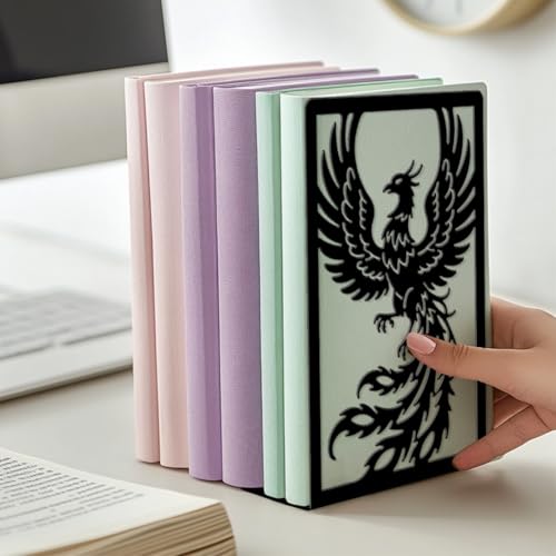 Peacoblue Metal Bookends for Shelves, Modern Decorative Heavy Duty Study Book Ends Stoppers for Office, Desk, Shelf, Room 5.3"x4.3"x7.9" Cast Iron Simple Tall Bookends 1 Pair (Phoenix) - style: Phoenix