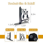 Owl and Books Metal Bookends Cute Owl Book Ends for Shelves Bookshelf Decorative Objects Home Office Desk Gift for Owl Lover（Black）