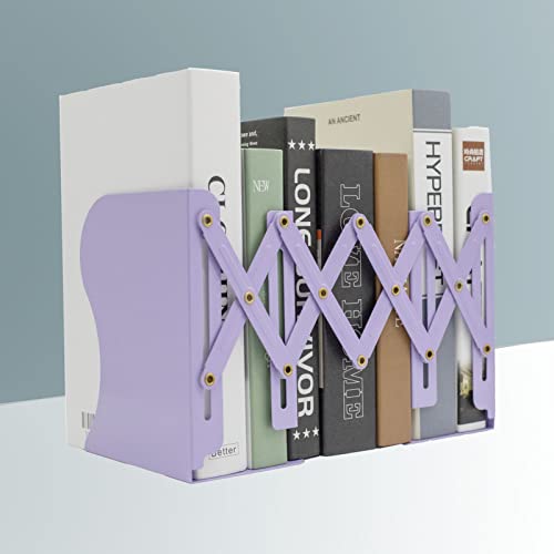 Adjustable Metal Bookends Heavy Duty for Shelves, 2 Dividers, Anti-Slip Design Expandable Book Ends for Desk, Office(Purple, 19 inches Max) - color: Purple