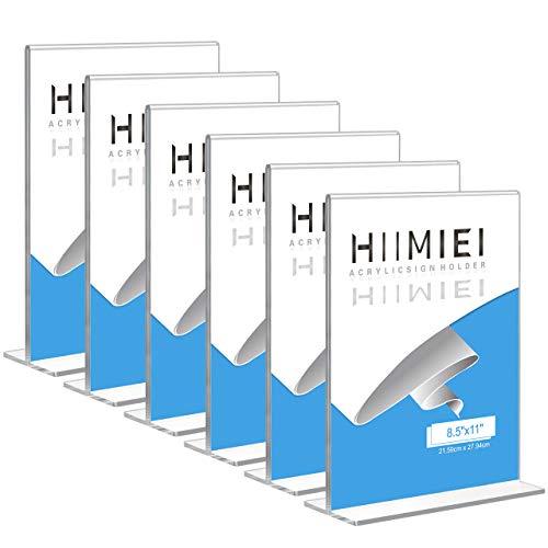 HIIMIEI Acrylic Sign Holder 8.5 x 11: Table Menu Display Stand, Clear Plastic 8.5x11 Double Sided Picture Frames for Desk Display(6 Pack)