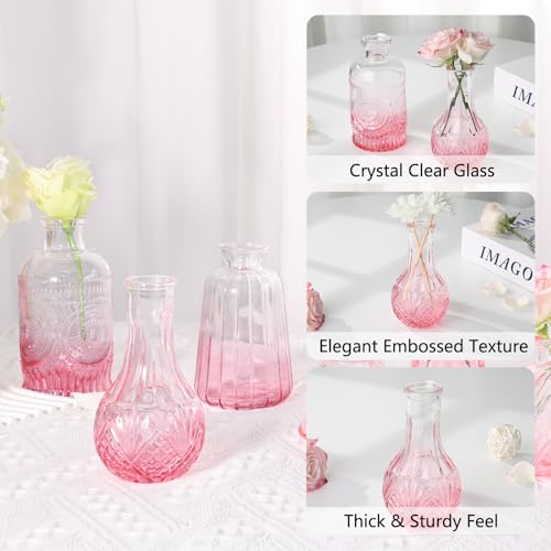 RUCKAE Flower Vase in Bulk 22 Glass Bud Vases Vintage Small Vases for Centerpiece Table Wedding Decorations Home Decor Party (Gradient Pink 22 Pack) - style: Gradient Pink 22 pack