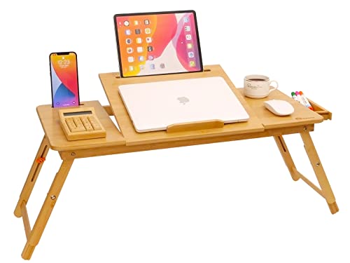 Lap Desk COIWAI Bed Table Desk Tray Desk for Bed for Laptop Writing Eating Laptop Desk with Tablet Slot, Adjustable Height Angle, Foldable Tray for Sofa Couch Floor, with Storage Drawer - Large - size: 28.8" *13.4" Height&Angle adjust