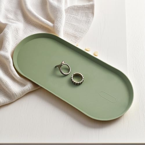 Green Silicone Vanity Tray, 8.66x3.94 Inch Oval Food-Grade Counter Organizer, Dishwasher Safe Scratch-Proof Storage Tray for Jewelry Makeup Bathroom Desk - color: Green