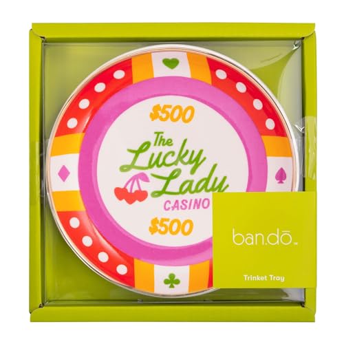 ban.do Novelty Trinket Tray, Ceramic Jewelry Dish, Small Decorative Tray for Keys or Decor, Cute Casino Chip Catchall Tray, Lucky Lady