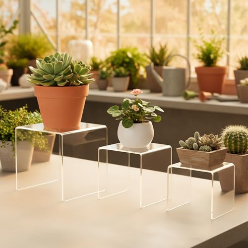 Chuangdi 2 Sets Acrylic Display Risers, Product Stand, Jewelry Display Riser Shelf Showcase Fixtures for Dessert Cupcake Candy Figure Treat Action Showcase(Clear,Medium Set) - color: Clear, size: Medium Set