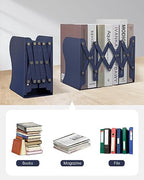 Honagu Adjustable Bookends, Metal Book Ends for Shelves Heavy Book, Desk Magazine File Organizer for Home, Office, Books, Papers, Extends up to 19 inches (Royal Blue) - color: Royal Blue