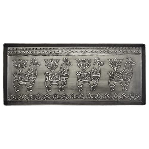 HF by LT Llama Pattern Metal Boot Tray, 30 x 13 inches, Antique Zinc Finish - color: Llama Pattern, Antique Zinc Finish