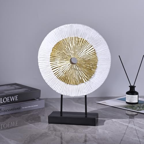 12" Tall Abstract White Gold Round Sculpture - Unique Home Decoration for Above Cupboard Decor, Living Room Coffee Table, Console, Office, Entrance, Table Centerpieces (White Gold) - color: White Gold