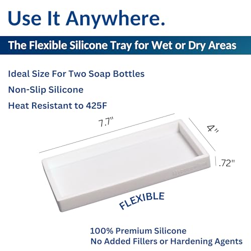 Spacewiser Countertop and Vanity Tray - Small 7.7” Silicone Tray for Soap Dispenser, Bathroom Trays, Dish Soap Trays for Kitchen Counter, Sink Caddy Sinks Organizer, Soaps Dish & Sponge Holder, White - color: White, size: Small 7.7”