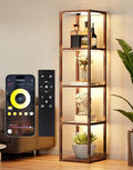 PARTPHONER Floor Lamp Glass Display Shelf with Remote/APP Control, Dimmable LED Floor Lamp with Shelves, Open Display Cabinet, Color Temp Control (2700K-6000K), Rustic Brown - color: Rustic Brown