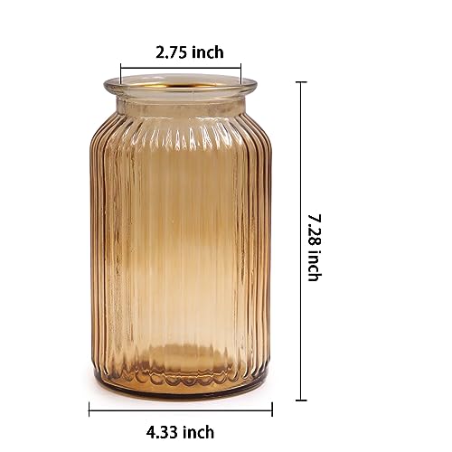 OFFIDIX Glass Vase,7.3 * 4.3in Vertical Line Geometric Faceted Design Flower Vase - color: Yellow