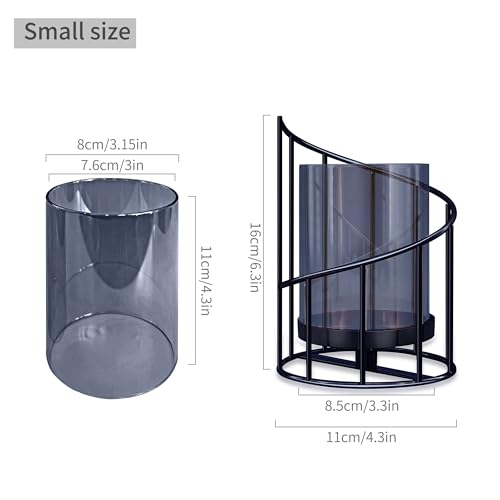 Black Hurricane Candle Holder, Black Candle Holders for Pillar Candles with Clear Glass Sleeve - Elegant Centerpiece for Weddings, Dinners, Party Decor - color: Black-15.5cm