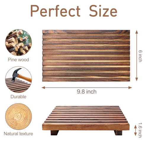 Farmhouse Bathroom Counter Organizer Wooden Display Pedesta Stand Small Kitchen Countertop Trays Decorative Wood Riser Dish Soap Dispenser Holder for Bathroom Decor Sink Accessories Vanity Tray - color: Brown, size: 10x6 inch