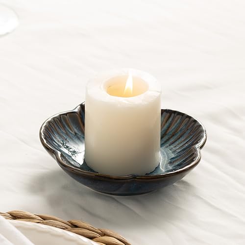 Ceramic Pillar Candle Holder Plates, Decorative Candlestick Holder, Tea Light Incense Santo Palo Holders, for Dinning, Party, Wedding, Birthday, Anniversary Decorations, 1pack (Blue) - color: Blue