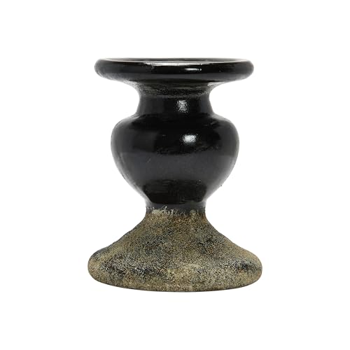 Creative Co-Op 2-Tone Sculptural Terracotta Pillar Candle Holder, Distressed Black - color: Black, size: 5.5" W x 6.5" H