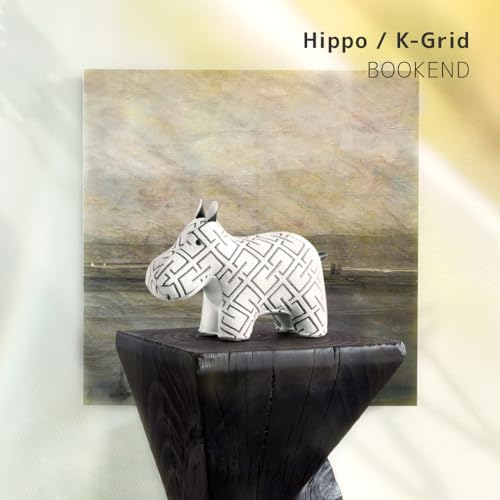 Zuny Artist Edition Classic Hippo Bookend, Kvadrat K-Grid White Checkered Textile Home Decor, Handmade Stitched Leather Heavy Duty Single Book Stopper for Shelves Desk, 10.4 x 4.3 x 7.4 - color: Hippo K-grid