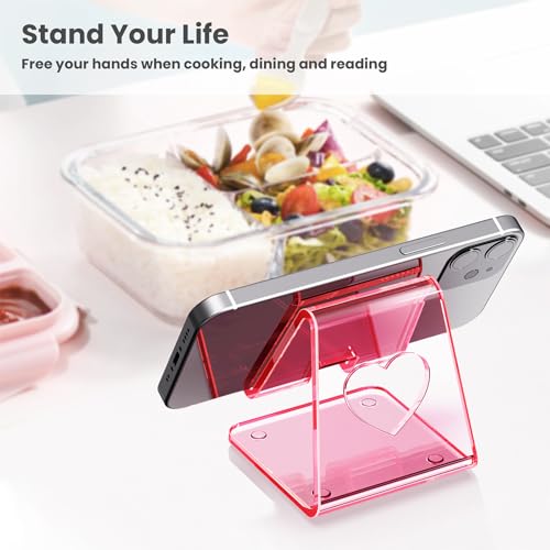 Crpich Acrylic Cell Phone Stand, Portable Phone Holder, Clear Pink Phone Stand for Desk, Compatible with Phone16 15 14 13 12 11 Pro Max SE, Switch, Android Smartphone, Pad, Tablet, Desk Accessories - color: Transparent Pink