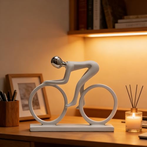 AWNR Handmade Gold Abstract Statue- Exquisite Resin Figurine for Modern Home Decor Living Room Shelf Office Decorations, Perfect for Bookshelf, Desk, and TV Stand Accents. (White Cyclist) - color: White Cyclist