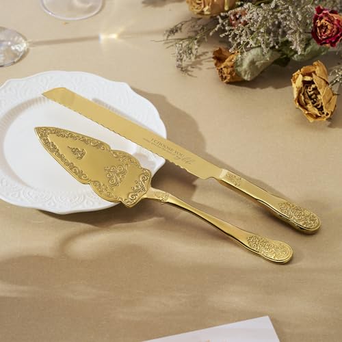 AW BRIDAL Gold Wedding Cake Knife And Server Set, Vintage Cake Cutting Set for Wedding, Personalized Cake Cutter Wedding Gift Bridal Shower Gift Anniversary Engagement Gift For Couple - color: Gold-I CHOOSE YOU