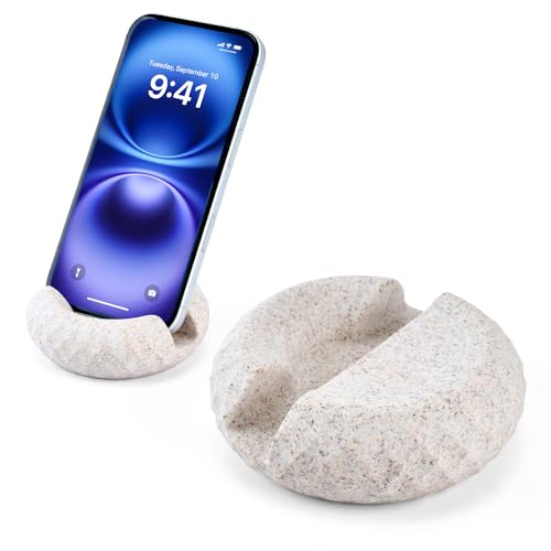 Artificial Stone Cell Phone Stand for Desk Handcraft Diamond Patterned Minimalist Decor for Desk Kitchen Counter Office Easy of Use Sturdy and Stable(Light Brown Granite Rock Style) - style: light brown diamond stone