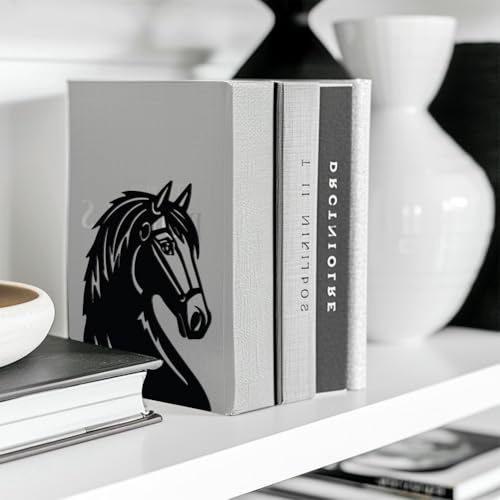 Peacoblue Metal Bookends for Shelves, Modern Decorative Heavy Duty Study Book Support Stoppers for Office, Desk, Shelf, Room 5.3"x4.3"x7" Cast Iron Simple Tall Bookends, 1 Pair (Horse Head) - style: Horse Head