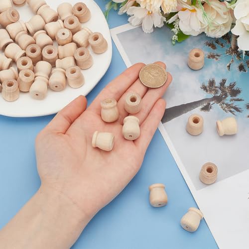 PH PandaHall 50pcs Wood Candle Holders, Unfinished Wooden Candle Cups 3/4 Inch Tall with 1/4 Inch Hole Candlesticks Holders Wood Bean Pot Candle Cups Dowel Caps for Scroll Invitations Fireplace Decor