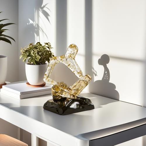XINXUAN Resin Abstract Sculpture, Meditation & Reading Posture, Modern Home Decor Decor for Desk/Shelf, Art Statue (Think - Gold Foil Color) (Thinking - Gold foil Color) - color: Thinking - Gold Foil Color