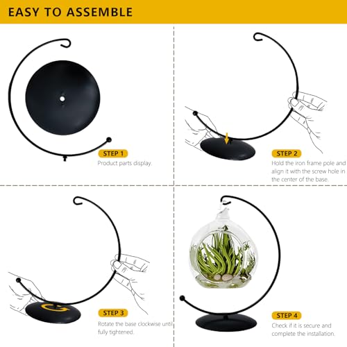 YY YEARCHY Large Ornament Display Stand for Hanging Glass Globe Ball Air Plant Flower Holder Metal Round Decorative (1, Black, 10.2"x5") - size: 10.2"x5"