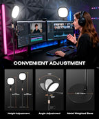 PQRQP Ring Light with Stand, Adjustable Desktop Light with Phone Holder, CRI 97+, Video Conference Light for Zoom Meetings, Webcam, Recording, Live Stream