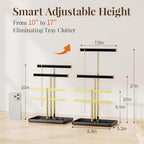 pickpiff Jewelry Holder Organizer with Velvet, Adjustable 10"-17" Tall, Metal Stand for Display Bracelet, Necklace, Earrings, Rings, Black and Gold - color: Gold and Black