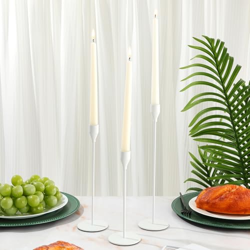 Potchen 27 Pack White Candles Holder, 9 Sets Metal Taper Candlestick Holders Fit 0.75 Inch Thick Pillar Candles, Vintage Modern Candle Sticks Centerpiece Decor for Wedding Home Dinning Anniversary - color: White