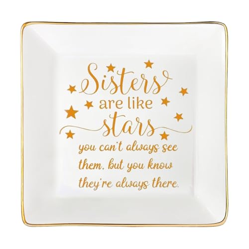 Sisters Gifts from Sister Mothers Day Valentine's Day Birthday Gifts for Sister Thanksgiving Christmas Little Ceramic Small Jewelry Dish Big Brother Unique Trinket Tray,Sisters are Like Stars - color: Sisters Stars