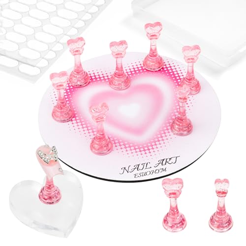 Nail Stands for Press On Nails Painting Display Practice, Powerful Magnetic Nail Tip Holders for Diy Design, Heart Nail Art Stand with 200 PCS Double-Sided Tapes Home Salon Use - color: Pink, size: Medium