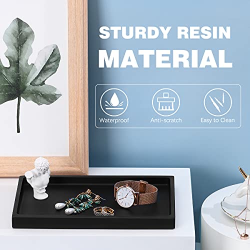Emibele Black Tray for Bathroom, Resin Countertop Vanity Tray Jewelry Storage Dresser Tray Kitchen Toilet Tank Tray Organizer for Candle Plant Perfume Shampoo Towel Home Decor, Medium, Matte Black - color: Matte Black, size: 10" x 6.1" x 0.8"