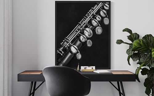 Clarinet Art Music Poster - Musical Instrumental Wall Art Print - Black and White - Photography Musical Art - Bedroom or Office Living Room Decor 137 (Clarinet, 16 x 20 inches, Unframed) - color: Clarinet, size: 20"L x 16"W