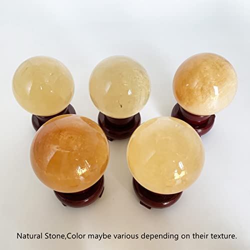 Natural Citrine Healing Crystal Gemstone Ball Divination Sphere Sculpture Figurine with Wood Stand Feng Shui Chakra Aura Home Desk Decor - size: 50mm