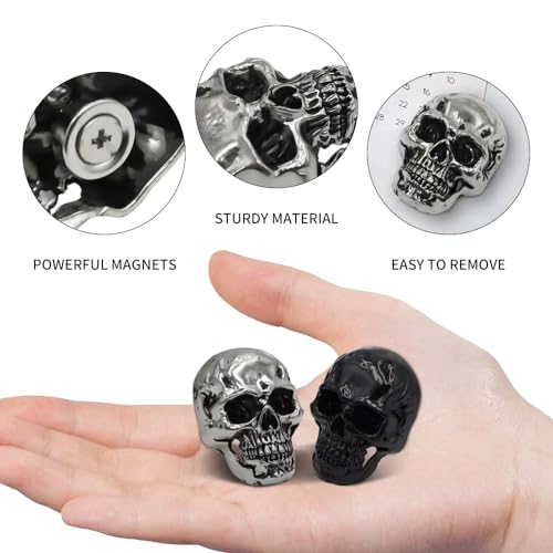 rhinocats 6pcs Skull Fridge Magnets,Locker Accessories,Halloween Funny Goth Decorative Magnets for Home Kitchen Office Whiteboard (Black) - color: Black Skull 6-pack
