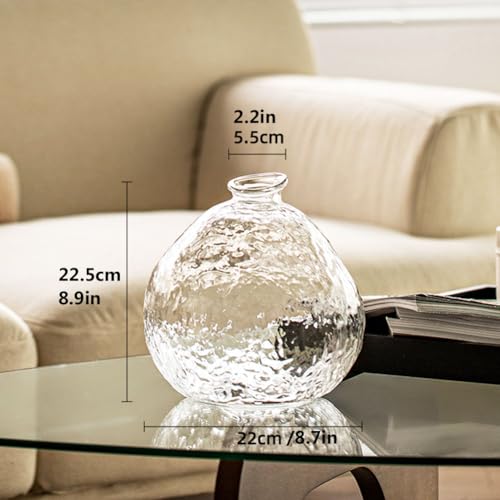 Clear Glass Vase,Hammered,Fluted Glass Vase,Unique Modern Flower Vases for Centerpieces, Large Glass Vases for Living Room Decor,Dining Table Decor,Mantle,Shelf Decor,Clear - color: Clear