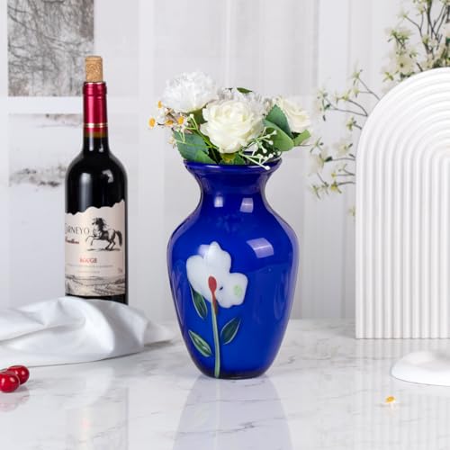 KAMMAK Colored Glass Vase, Beautiful Hand Blown Decorative Vase, Modern Art Vase for Flower Mantle Dining Table Centerpiece, Entryway Living Room Wedding Decoration (JG2062) - style: JG02062