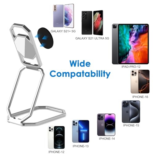 Phone Ring Holder Finger Kickstand, Upgraded 360° Rotation Metal Phone Grip for Magnetic Car Mount Foldable Cell Phone Stand Compatible with Most Smartphones - color: White Silver