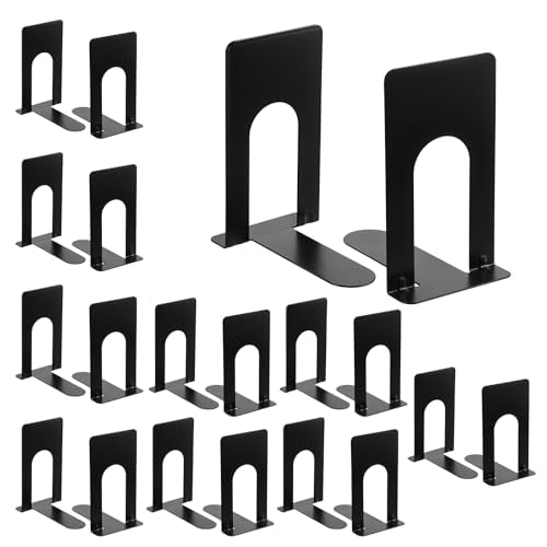 10 Pairs Metal Book Ends for Shelves, Heavy Duty Bookends for Office Home Kitchen Decorative, Nonskid Book Ends to Hold Heavy Books Black