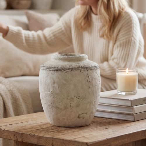 Ceramic Flower Vase, Rustic Farmhouse Terracotta Vase for Home Decor, Aesthetic Decorative Pottery Vases for Table Centerpiece, Living Room, Bookshelf, Bedroom, Kitchen, 7.28" (Small) - size: Small