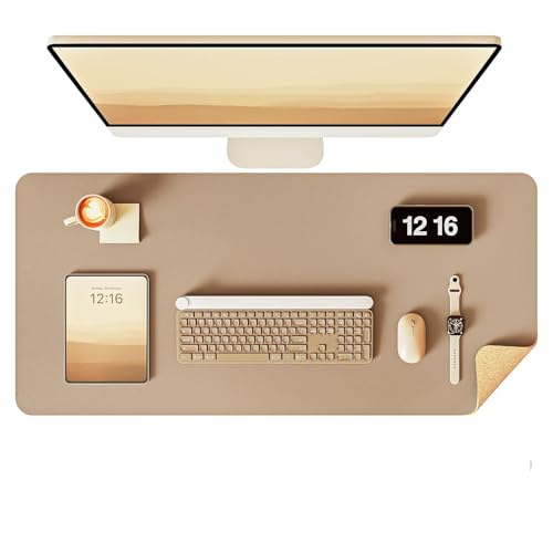 YSAGi Double-Sided Desk Pad, 35.4"x17"Leather Desk Mat, Eco Cork Desk Pad Protector,Large Mouse Pad,Waterproof Desk Blotter for Office/Home(Apricot) - color: Apricot+cork, size: 35.4"x17"