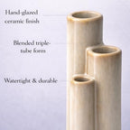 Ceramic Bud Vase, Sculptural Triple Tube Vase in Cream White for Modern Farmhouse & Minimalist Shelf Decor