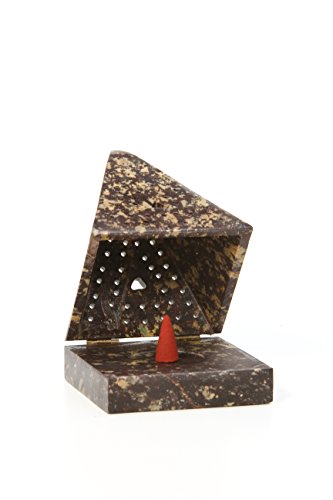 Hosley 5" Soapstone Triangle Pyramid Incense Cone Holder – Large Aromatherapy Burner & Ash Catcher for Incense Cones, Zen, Vastu, Reiki, Chakra Meditation, Spa Gift - color: Brown1